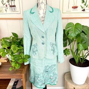 🪺 Y2K embroidered woven linen matching skirt set with piping 🪺